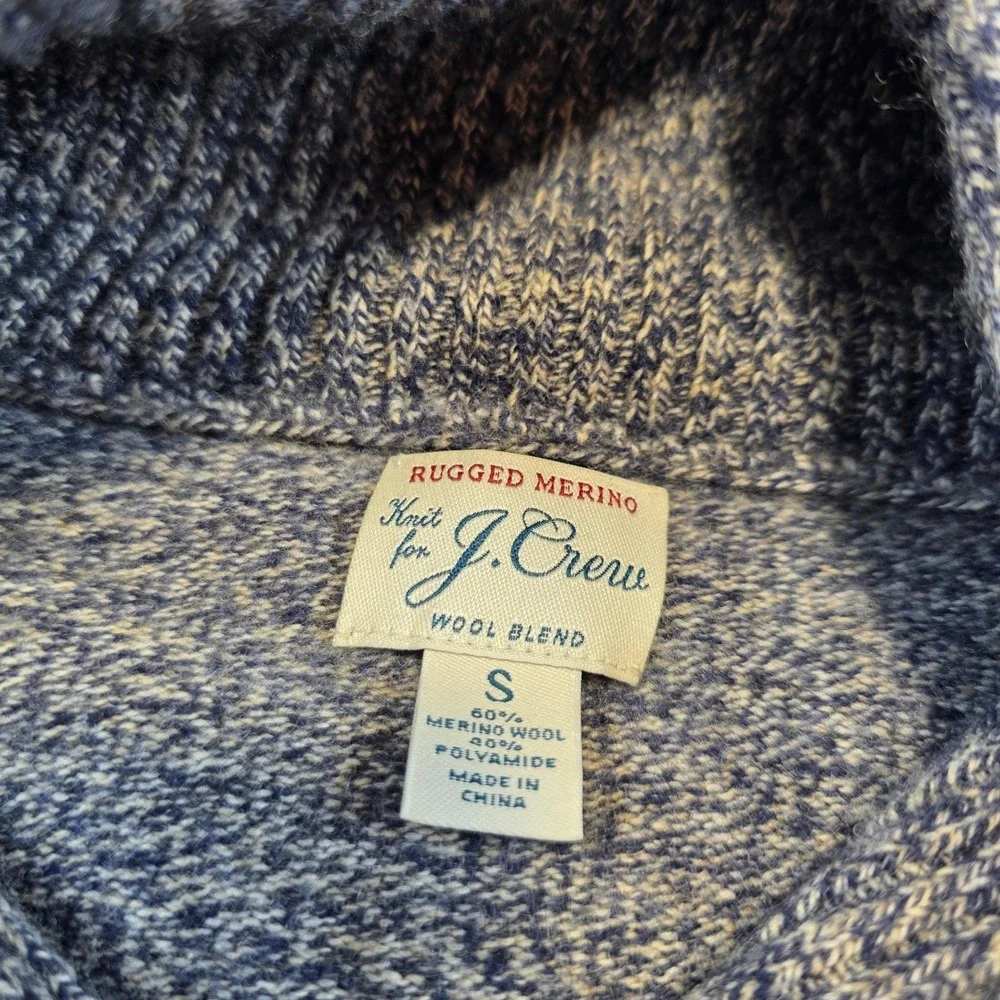 J. Crew Mens Small Blue Rugged Merino Wool‎ Blend Shawl Collar Sweater Marled